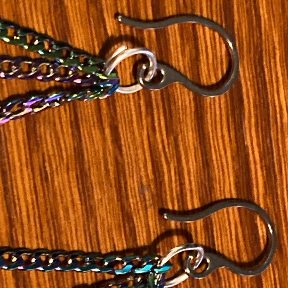Triple Scummy Bear Black and Rainbow Dangle Earrings - Picture 3 of 4